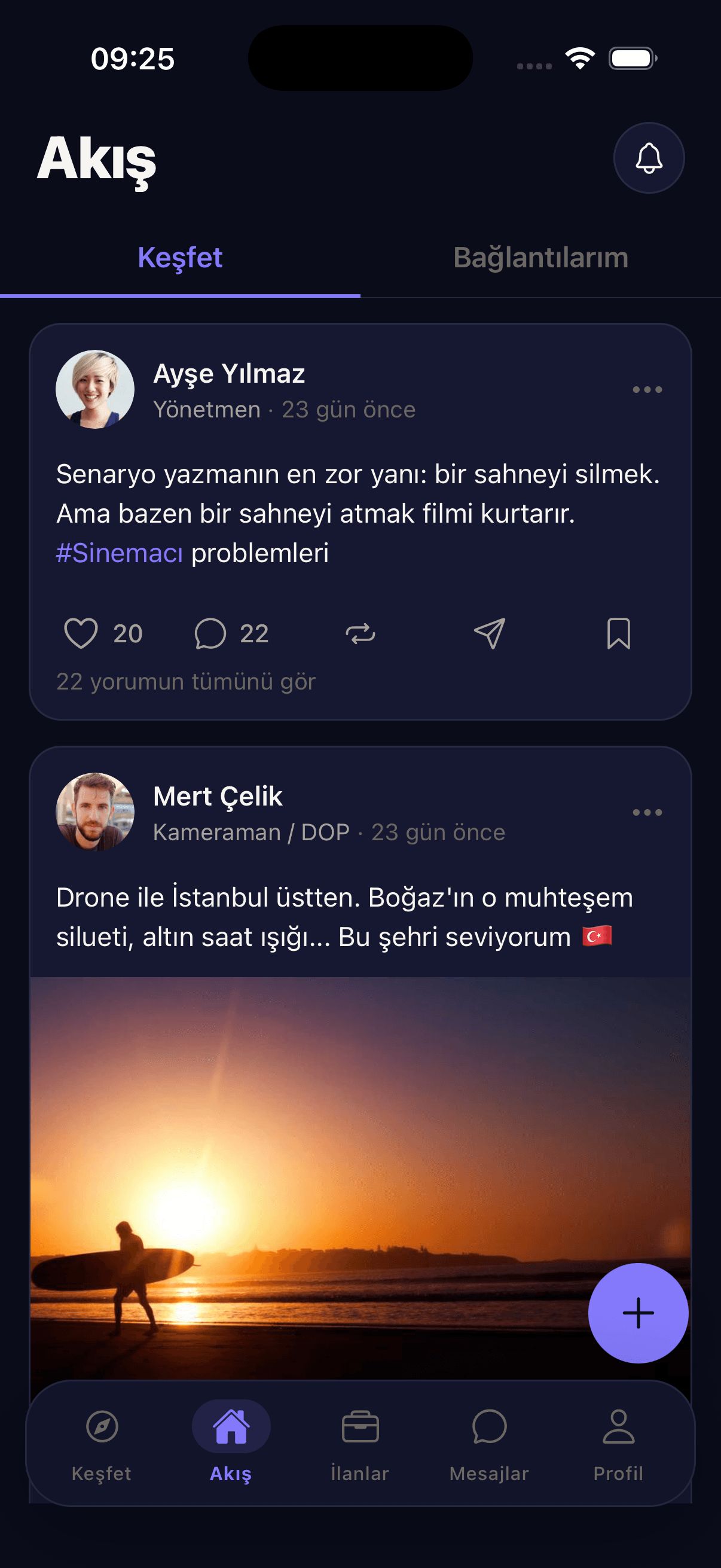 OnSet uygulamasında sektör network akış ekranı